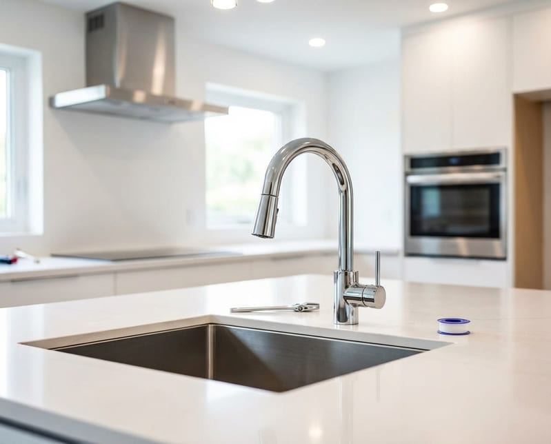 Küchenarmatur und Spüle in moderner Küche – Kücheninstallation in Kassel